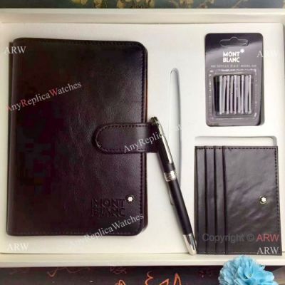 Fake Mont Blanc Black Notebook & Matte Fountain pen Gift set